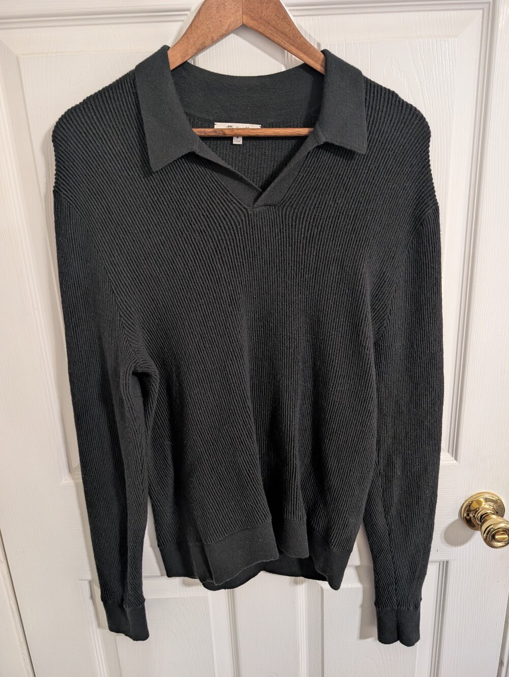 Madewell Men's Sweater Johnny-Collar Black Polo Shirt Merino Wool Size Medium